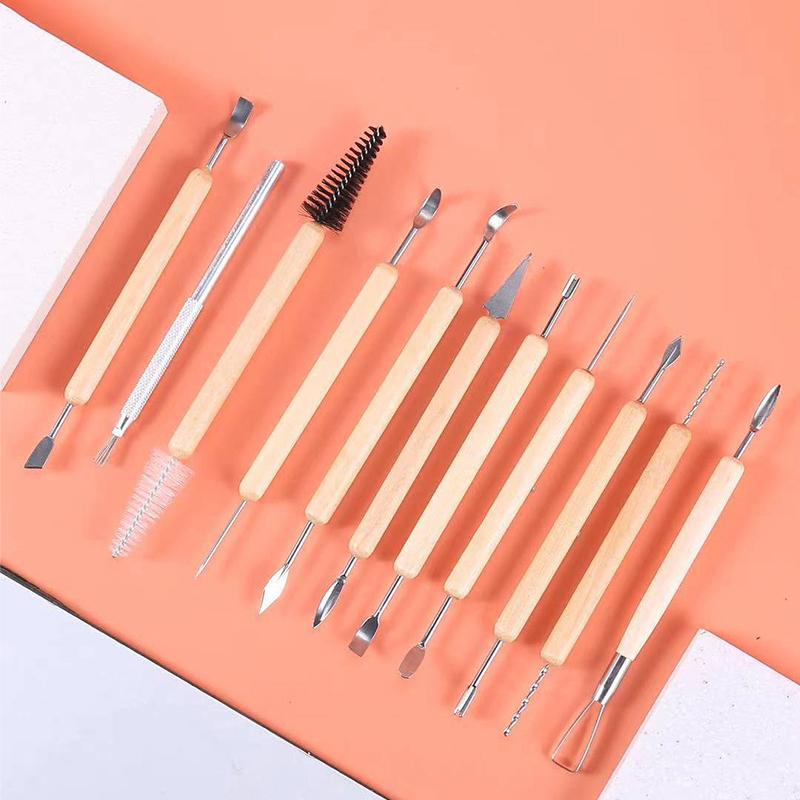 Набор инструментов для лепки и моделирования из керамической глины, 11 предметов, двухсторонний набор инструментов для резьбы по керамической полимерной глине с гладкой деревянной ручкой