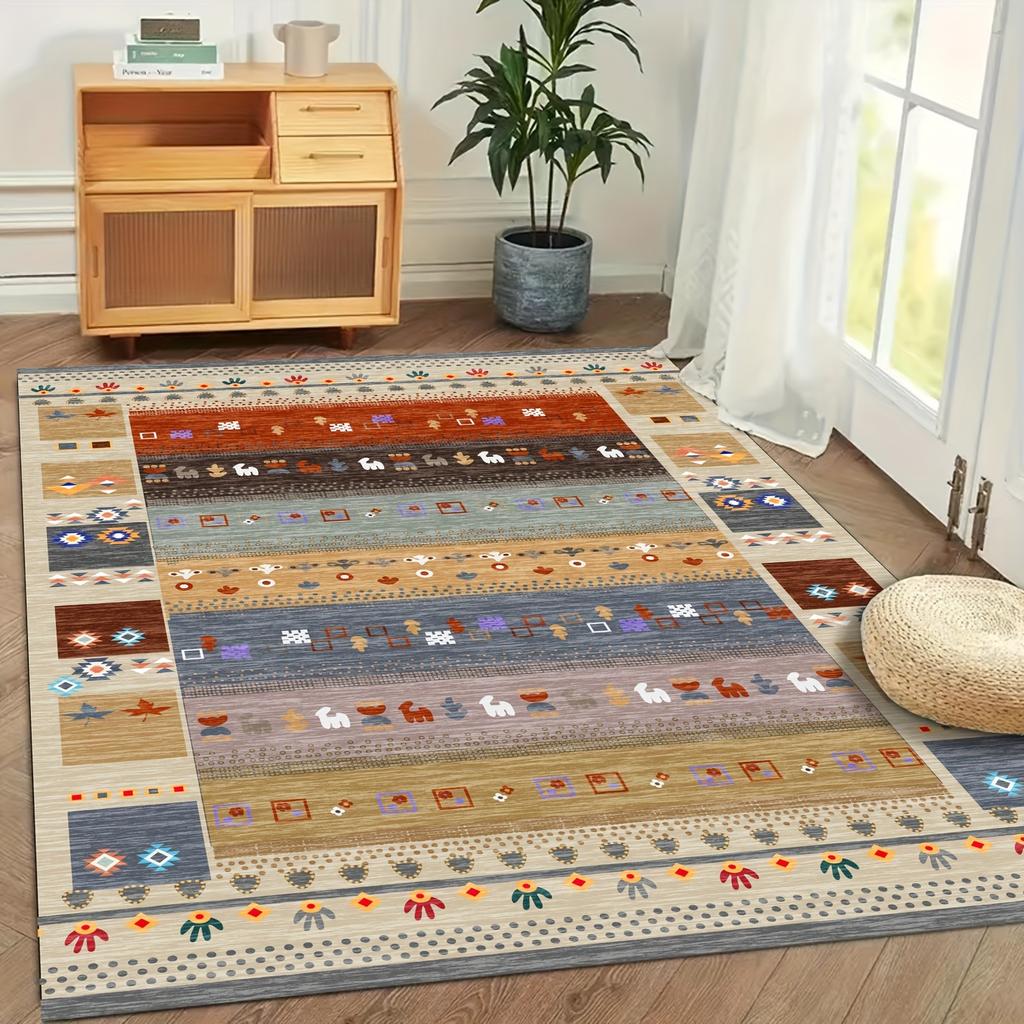 Очень большой коврик Винтажные богемные этнические узоры Землистые тона Машинная стирка Противоскользящий напольный коврик Гостиная Спальня