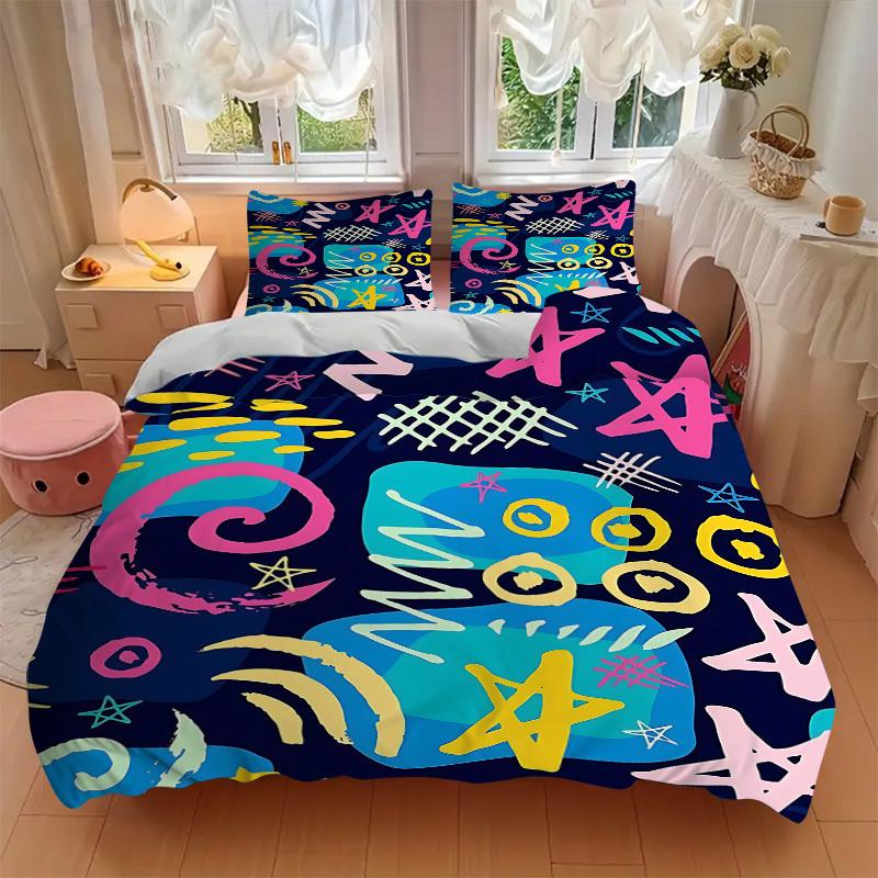 3pcs Graffiti Art Bedding Set, Includes 1 Comforter + 2 Pillowcases, Without Pillow Inserts, Soft Comfortable, Lightweight Breathable044