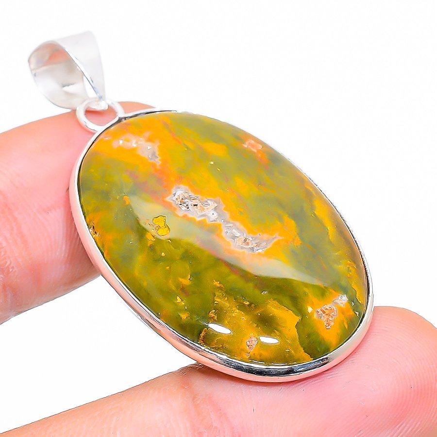 Подвеска из серебра 925 пробы Ocean Jasper ручной работы 1,77 дюйма P4e71