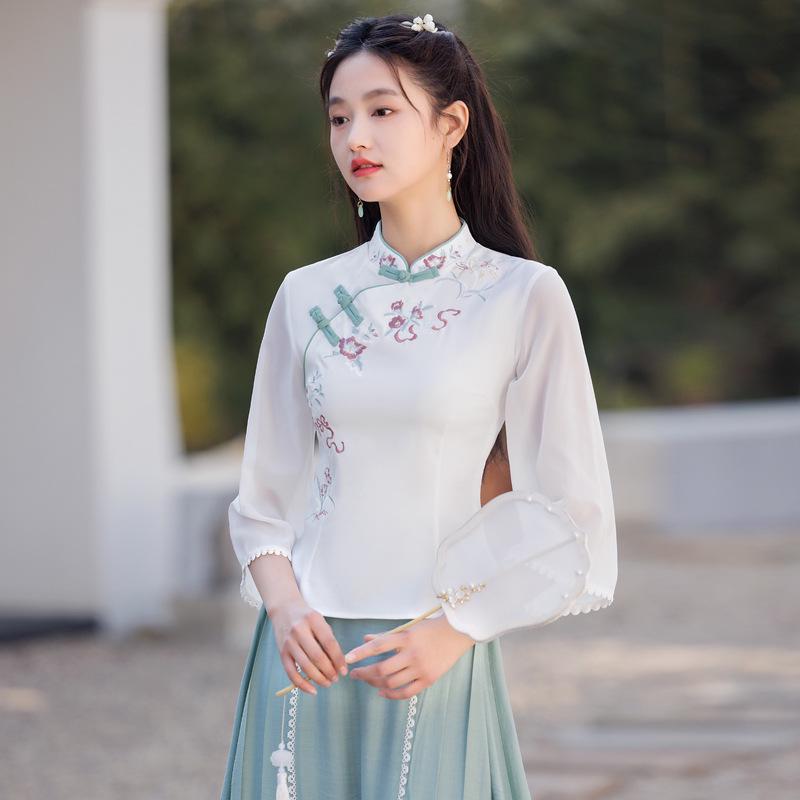 Женский ретро вышитый хлопково-льняной ханьфу в стиле Китайской Республики, костюм для чаепития в стиле дзен