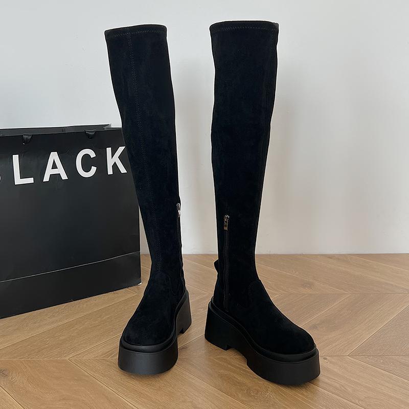 Женские эластичные современные сапоги выше колена, модные туфли без застежек, осенне-зимние туфли на платформе, туфли на плоской подошве, женские длинные сапоги в стиле рыцаря