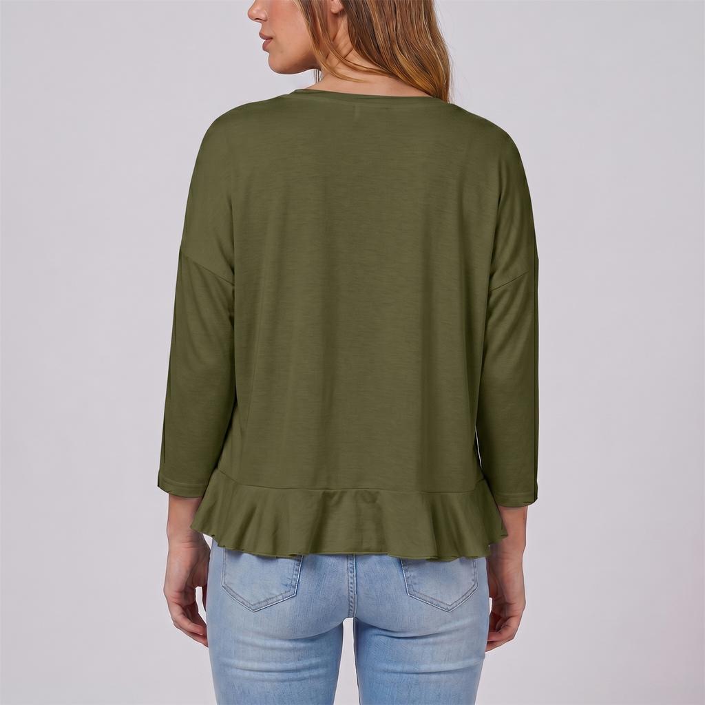 Women's Ruffle Trim Cardigan, Loose Fit 3/4 Sleeve Knit Sweater, Lightweight Summer Cardigan with Irregular Hem, Casual Open Front Layer