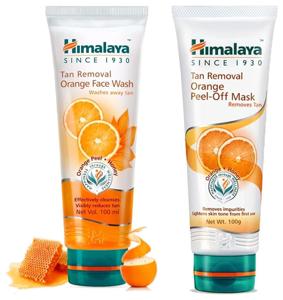 Himalaya Tan Removal Orange Face Wash, 100Ml & Herbals Tan Removal Orange Peel-Off Mask, 100G Combo