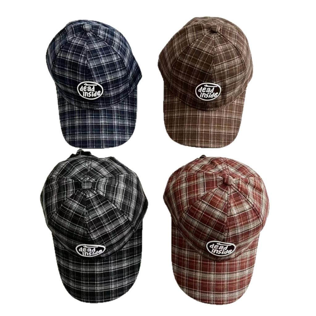 New contrasting color plaid letter embroidery baseball cap women's fashion versatile soft top cap men's summer