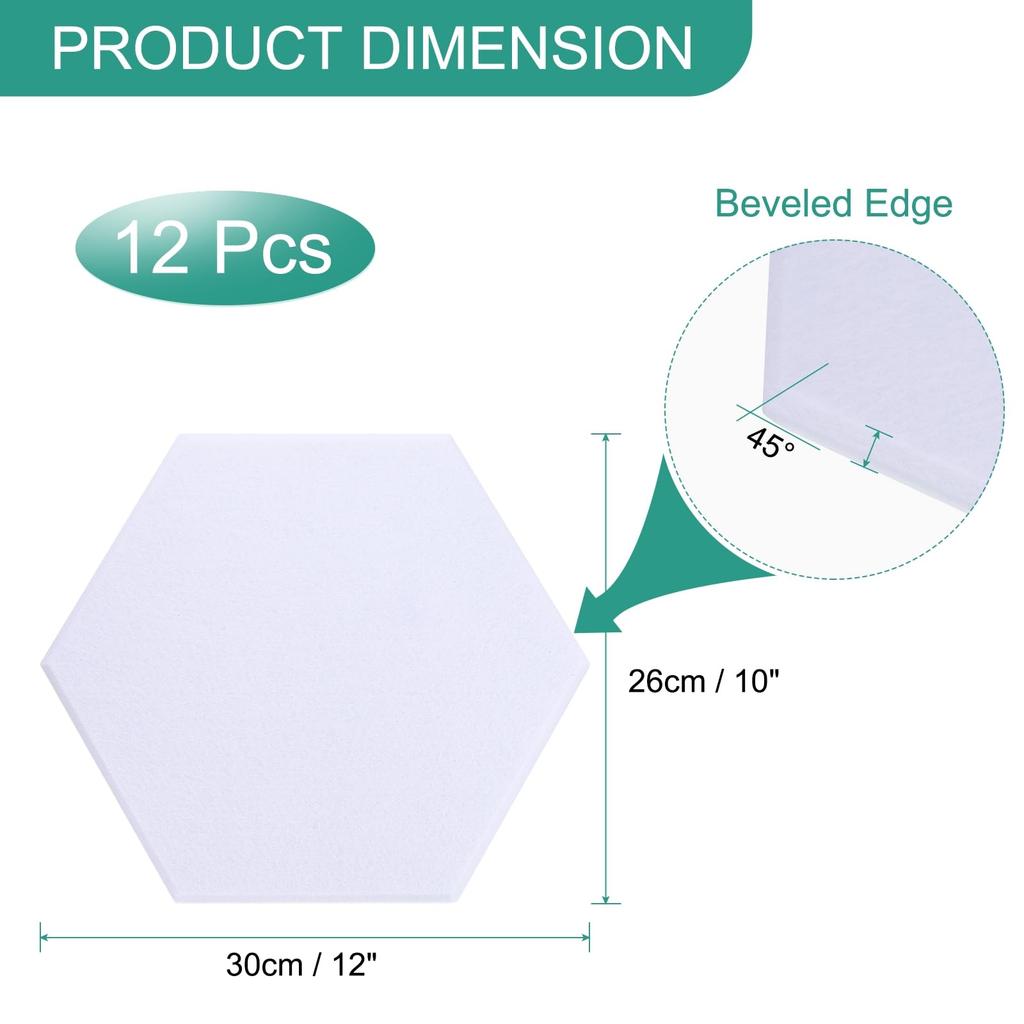 Uxcell 12-Piece Self-Adhesive Acoustic Panels, 12" X 10" X 0.4", Good Density Soundproof Padding, Hexagonal Soundproof Absorbent Panels, Insulation,