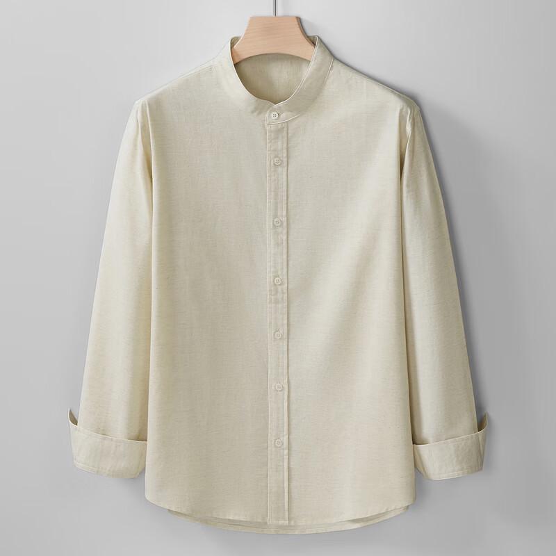 TUCANO Men's Chinese Style Linen Stand-Collar Long Sleeve Shirt