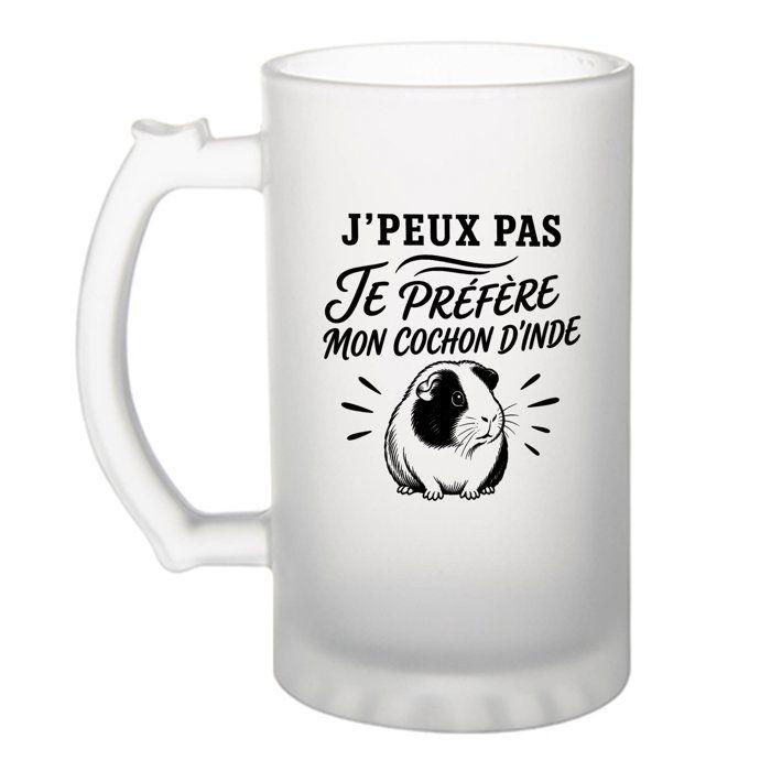 Verre à Bière J’peux pas je préfère mon Cochon d’Inde J'peux pas minimaliste | Chope Givrée en Verre Trempé 470 ml à Anse Recto