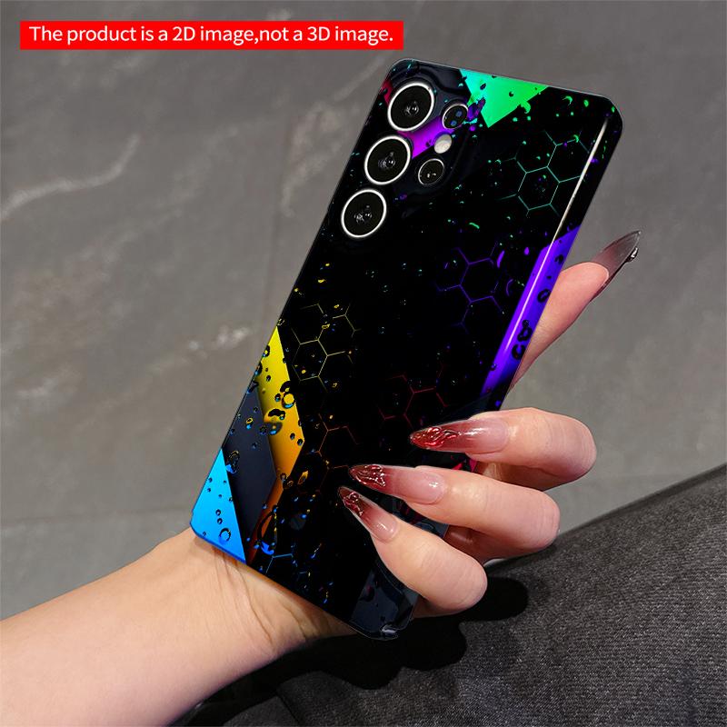 2DFlat Samsung phone case Neon Hexagon Water Droplets Abstract Phone Case Applicable to Galaxy S22 S23 S24 S25ULTRA S26 A12 A13 A14 A15 A16