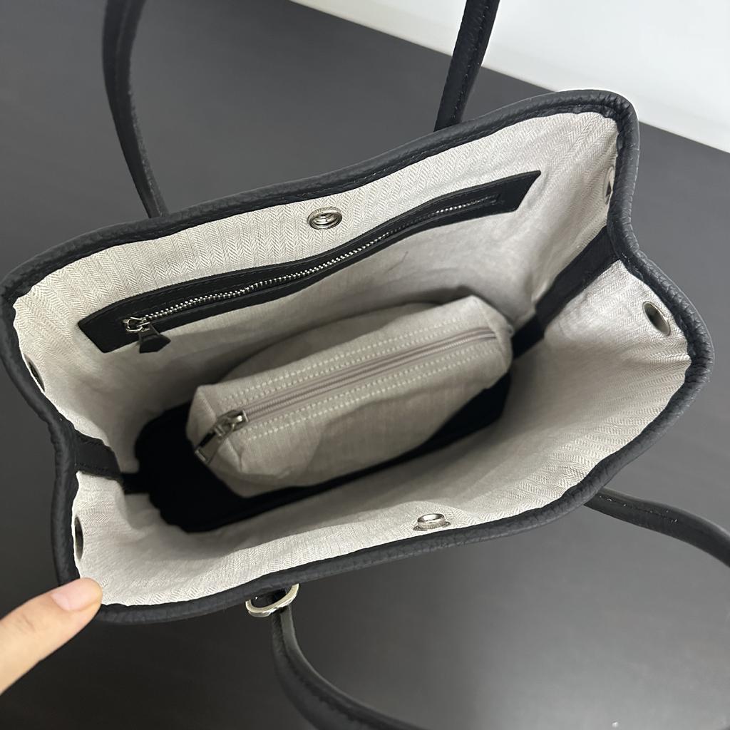 Vertical Canvas with First-layer Cowhide Garden Bag 36 Handbag Fashionable and Casual Lightweight Tote Bag Large-capacity Women's Bag