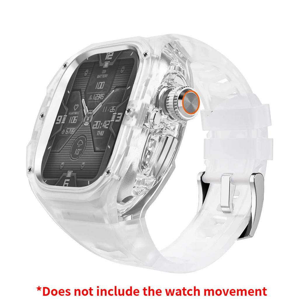 Роскошный мод-комплект для Apple watch Ultra 3/2/1 49 мм Спортивный резиновый ремешок+чехол для Iwatch ultra 49 мм Прозрачный ледяной чехол Комплект для переделки