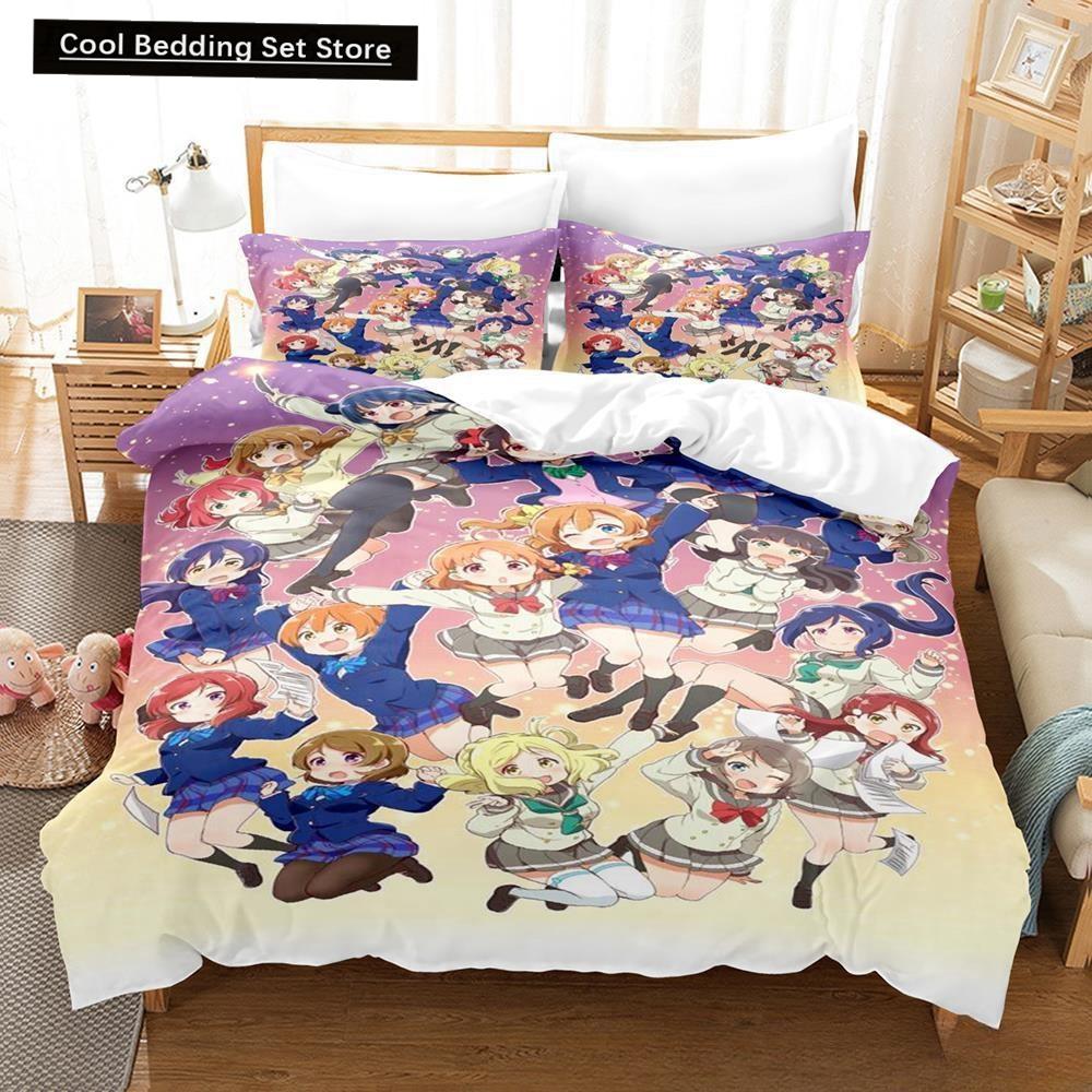 Аниме Каваи Девушки Love Live! 3D-печать Комплект постельного белья односпальный двуспальный двуспальный двуспальный комплект для взрослых и детей комплект пододеяльников