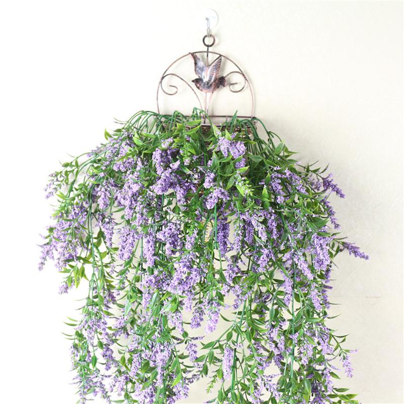 Plastic Flowers Wall Hanging Flower Fake Flower Plant Basket Lavender Rattan Living Room Decoration