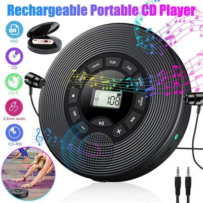 Перезаряжаемый портативный Bluetooth CD-плеер, компактный музыкальный CD-плеер для автомобиля/путешествий, домашняя аудиосистема со стереодинамиком, AUX, USB