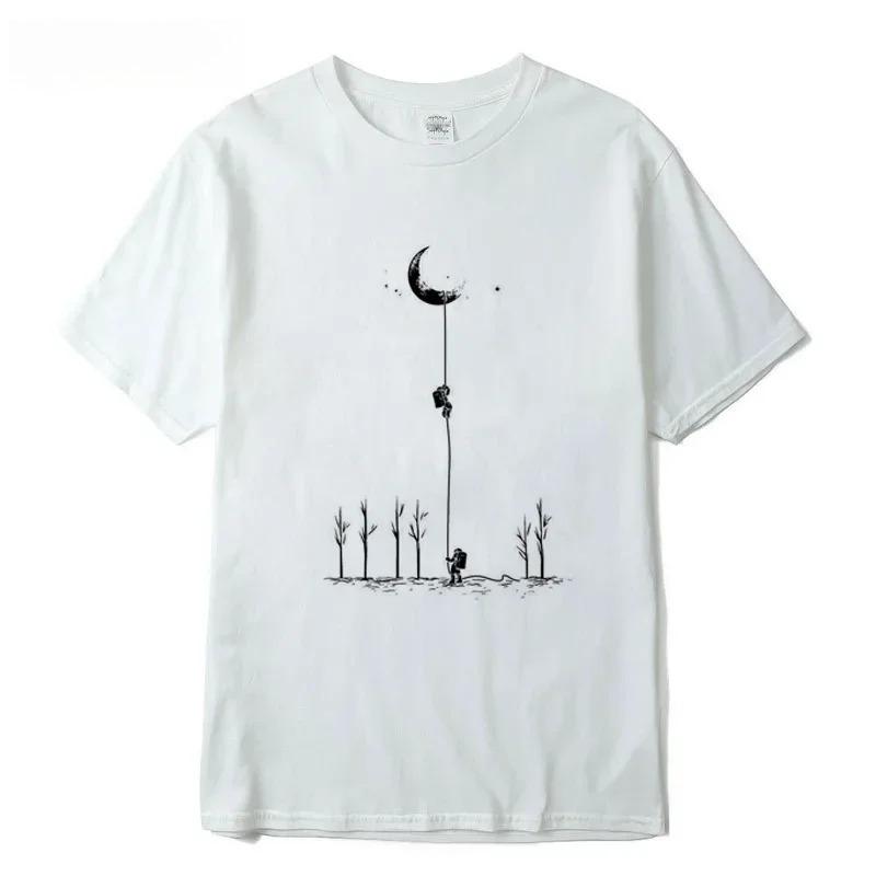 Летняя мужская высококачественная футболка из 100% хлопка, прохладная и забавная, с принтом космонавта, повседневная, свободного кроя, с круглым вырезом, хип-хоп, с коротким рукавом