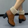 Женские короткие ботинки осень и зима новые большой размер круглый носок ремешок с отворотом толстый каблук женские кожаные ботинки