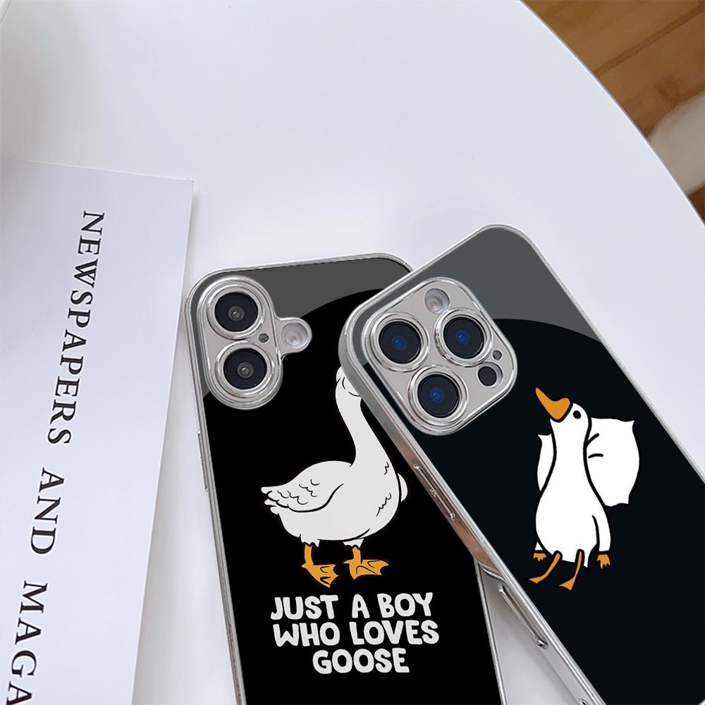 Чехол N175 Just a Boy Who Loves Goose для iPhone 16 15 Pro Max Samsung S24 S23 A54 A35 Xiaomi Redmi Note 13 Pro с позолоченной рамкой и закаленным стеклом