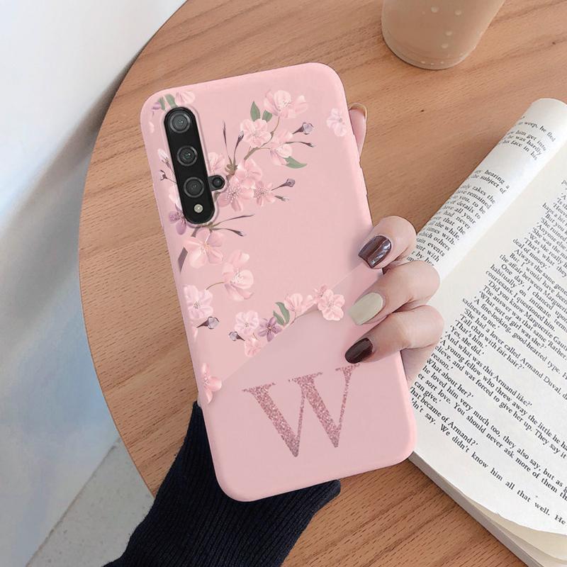 Силиконовый чехол с первой буквой для Huawei Nova 5T, задняя крышка из мягкого ТПУ с ретро-цветами для Huawei Nova5T, чехол, милый бампер