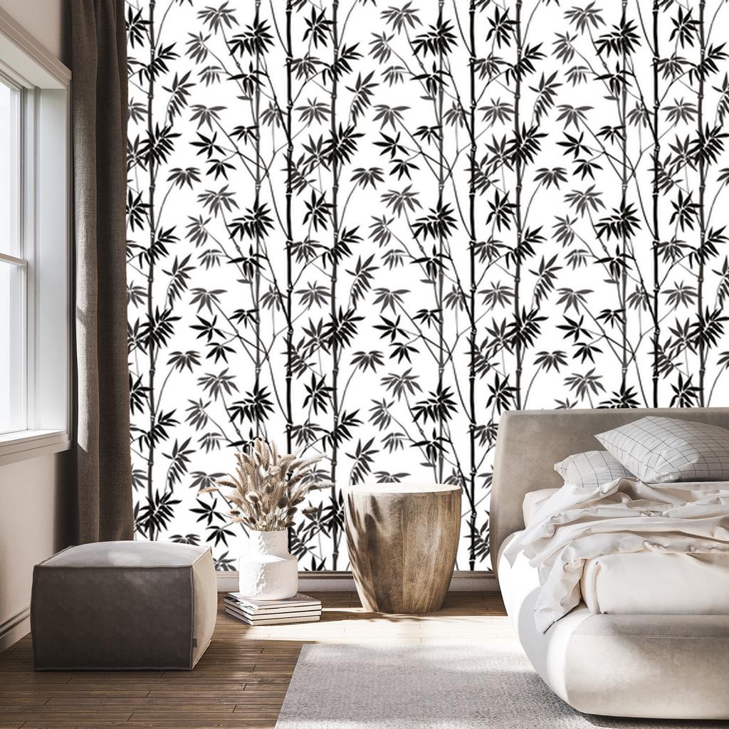 White Forest Bamboo Wallpaper for Living Room and Bedroom 50x1000