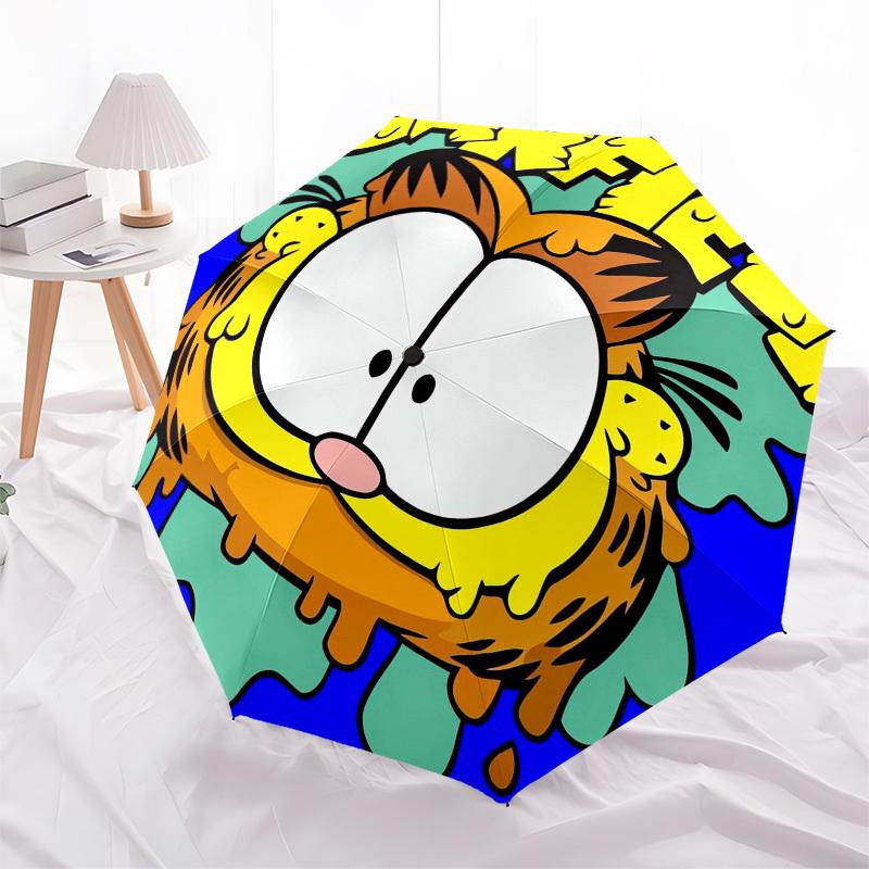 1pc Garfield Melted Face Sticker Umbrella with Plastic Handle,Suitable for All Seasons Home Travel Outdoor UmbrellaFP074