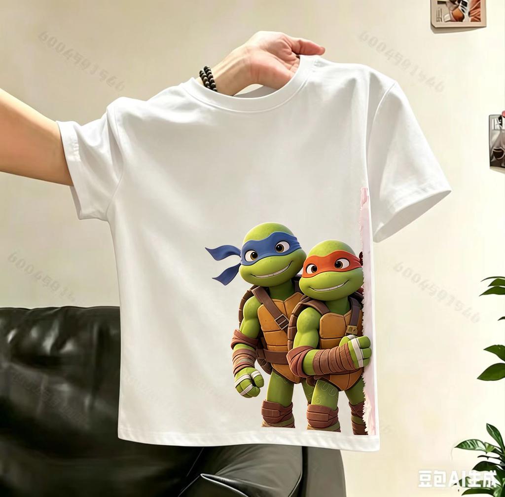 Ninja Turtles Childrens ShortSleeved Summer New Style Boys and Girls Cartoon Print TShirt Pure Cotton Breathable Top