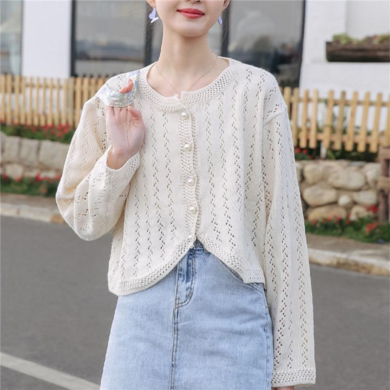 Women's Lightweight Knit Cardigan - Spring 2026 New Style, Solid Color, Gentle Sun Protection, Hollow-Out Design.