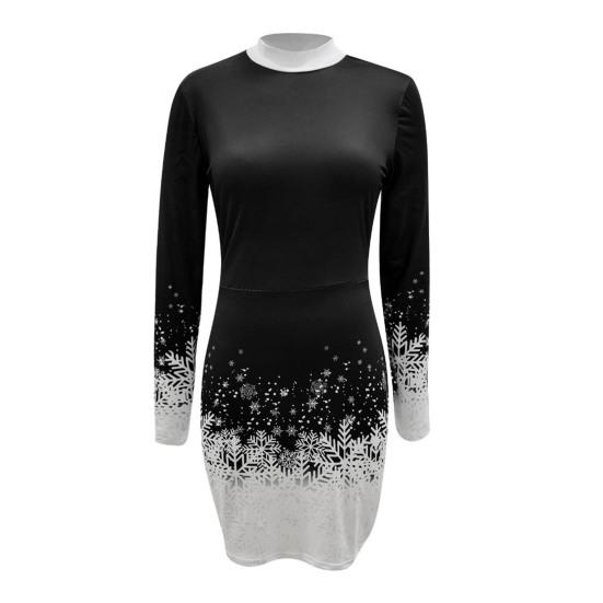 Женское осенне-зимнее платье с принтом снежинки, градиентное сочетание цветов, облегающее платье, плотное, теплое, с длинным рукавом, с круглым вырезом, женское новогоднее вечерние мини-платье