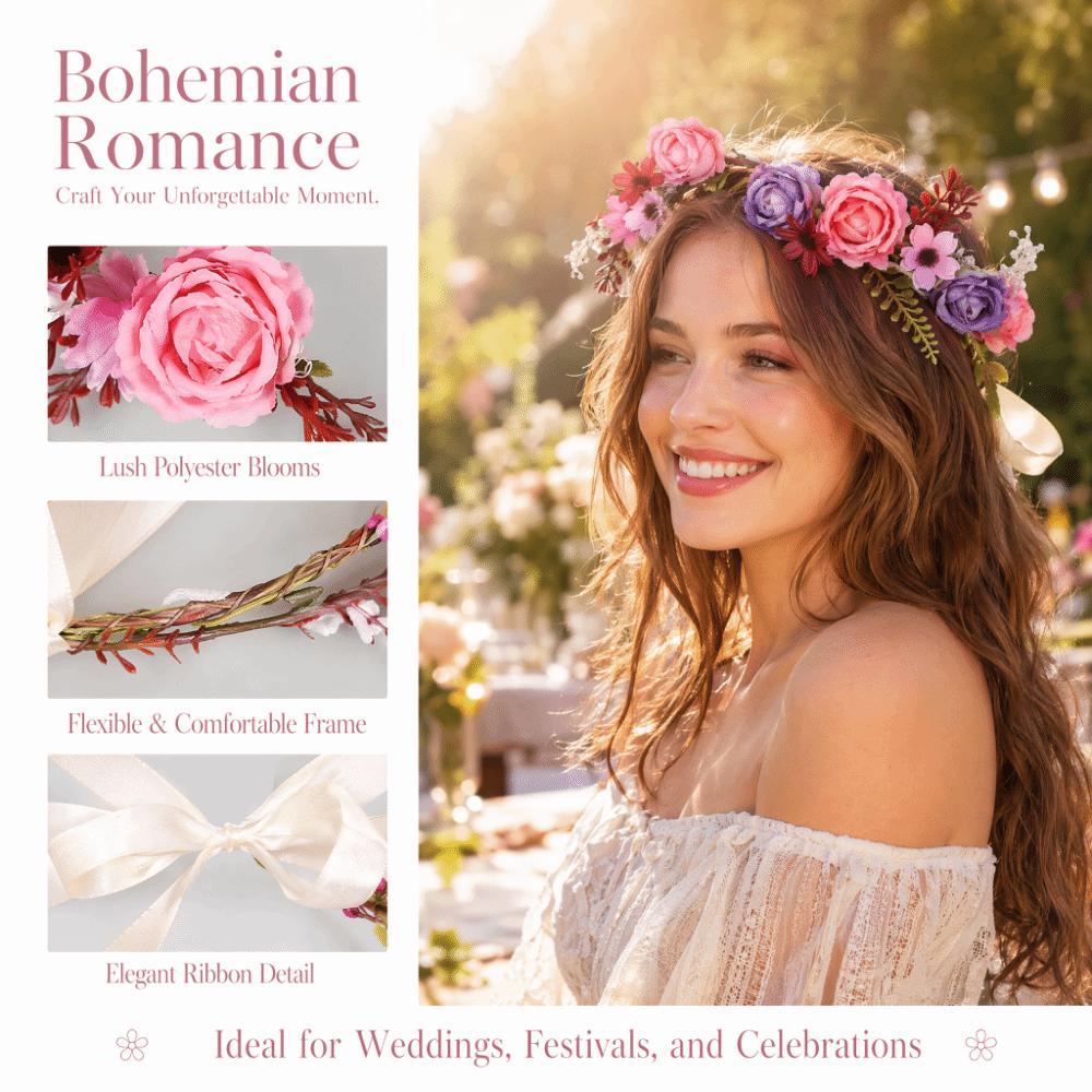 Fabric Garland Flower Headdress Adjustable Ribbon Flower Wreath Flower Crown Bridal Wedding