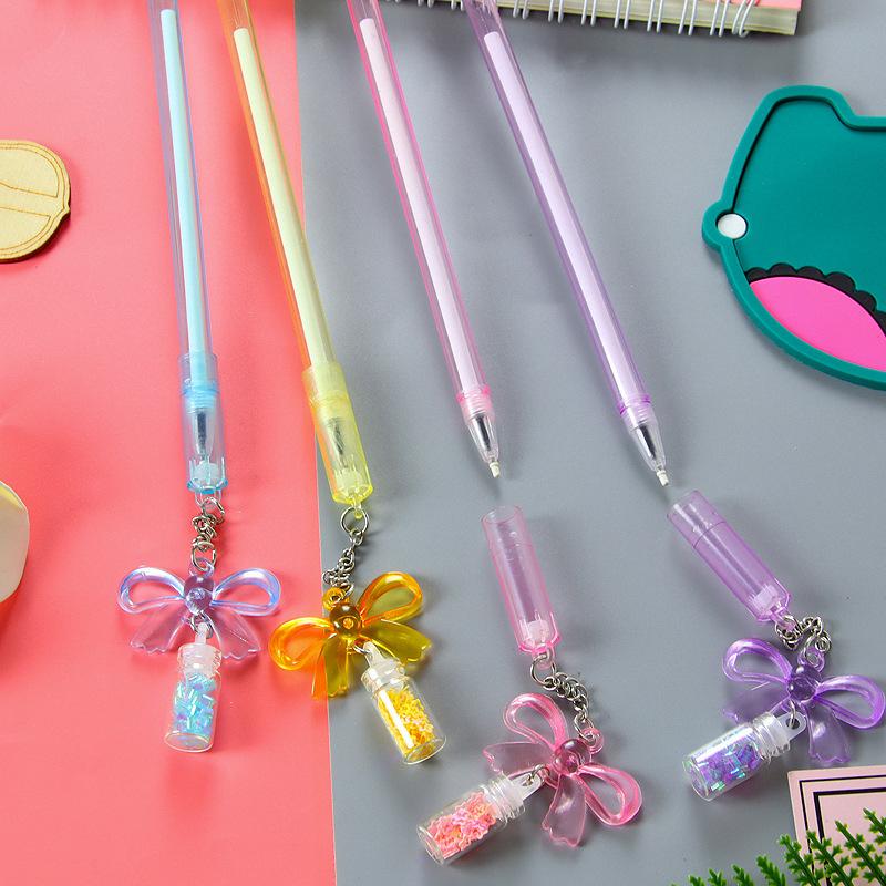 12pcs 0.5mm creative butterfly drift bottle pendant pen cartoon plastic pendant gel pen high-value prize gift pen Back to school season