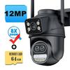 New 12MP 6K WiFi IP Camera Outdoor Three Lens Dual Screens 8X Zoom CCTV PTZ Video Cam Auto Tracking Security Protection Surveillance