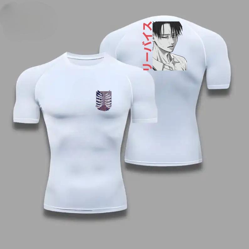 Men Compression Shirt Workout Quick Dry Levi Ackerman Print Top Breathable Sweat Absorbing Fit Fitness T-Shirt Sweat-Resistant