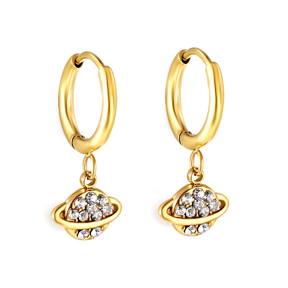 Spiral Planet Earrings Design Mushroom U-Shaped Fishtail with White Diamond Ear Buckle Stainless Steel Earrings