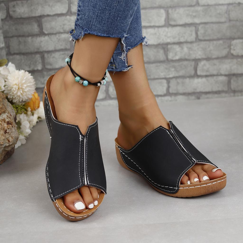 Slippers Women Summer New Open Toe Retro Thick Sole Wedge Comfortable Beach Slippers Lady Slides Women's Shoes Zapatillas Mujer