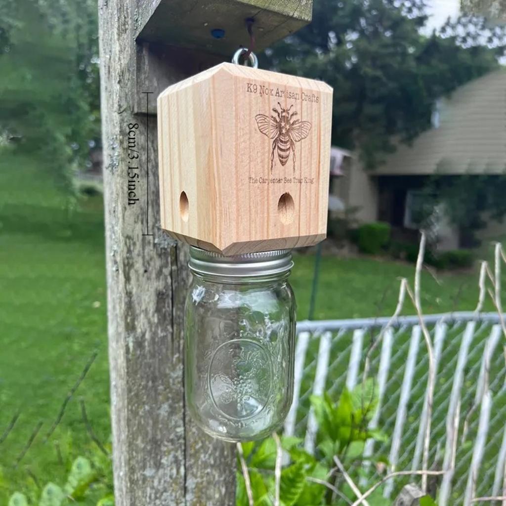 Wood Carpenter Bee Trap for Outside - Best Bee Trap Ever Cube Style Natural Wood