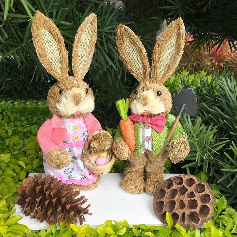 35 см соломенный кролик соломенный плетеный кролик украшение пасхальный праздничный декор скульптуры и статуэтки двор вечеринка товары для дома
