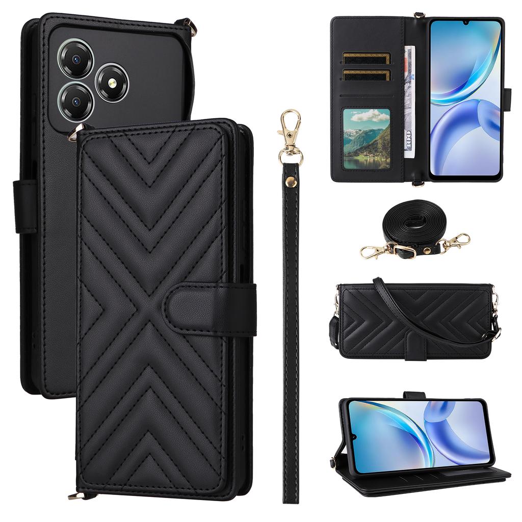 For ZTE Blade A36/nubia A36 Case with Shoulder/Wrist Strap Leather Phone Cover Stand Wallet