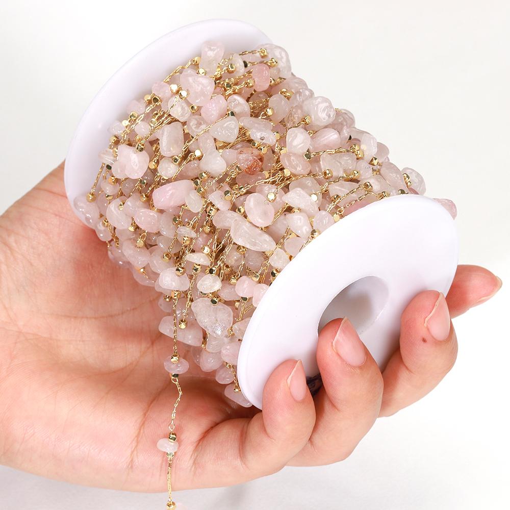 1meter Stone Chain Light Pink Gold Color Real Stone Irregular Beads Crystal Chains for Necklace Bracelet Jewelry Making DIY