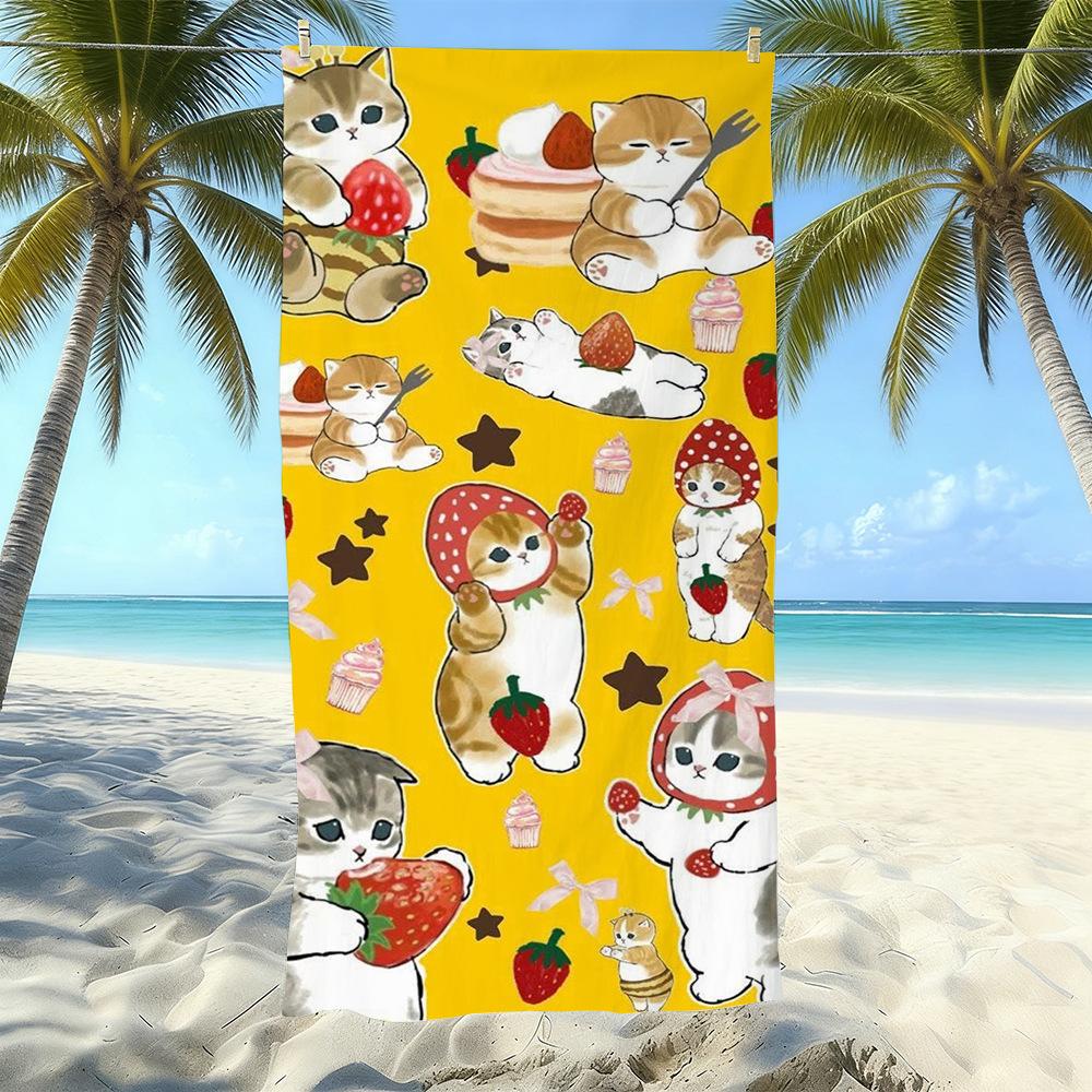 Cute Kitten Printed Microfiber Sand-Free Beach Towel Quick Dry Absorbent Bath Towel