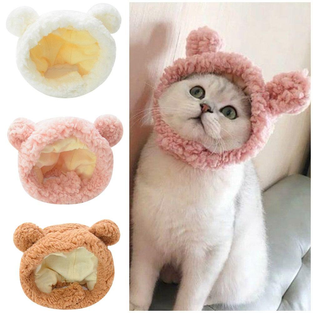 Warm Pet Accessories Cosplay Costume Puppy Cap Headgear Cat Hat Short Plush Bear