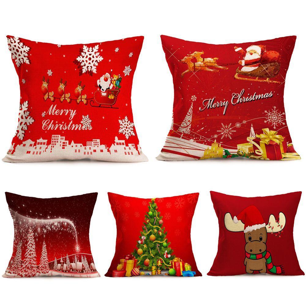 Festival Sofas Cars Home Xmas Tree Santa Deer Pillow Case Cushion Cover Christmas Decoration