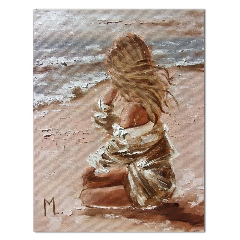 Красивая девушка на берегу моря, картина маслом, холст, HD печать, женские настенные художественные фотографии, украшение для гостиной, дома