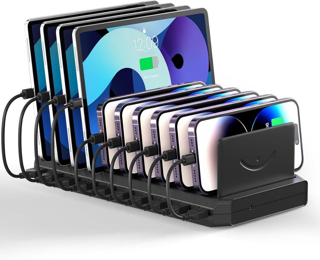 10-слотовое USB-зарядное устройство и настольный органайзер с Type-C для планшетов и телефонов