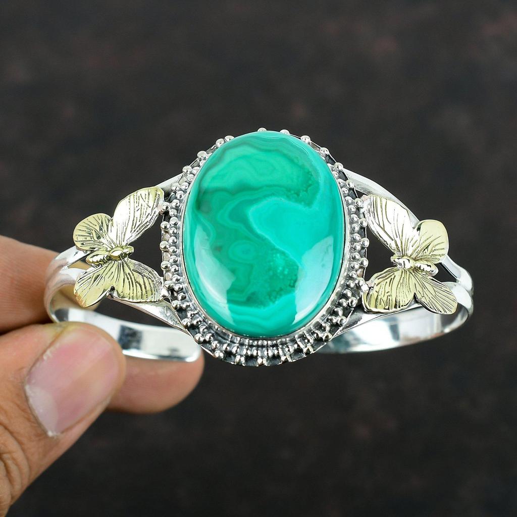 Malachite Bangle 925 Sterling Silver Cuff Bracelet 18K Gold Plated Bangle Butterfly Jewelry Gemstone Adjustable Cuff Bracelet Gifts For Wife