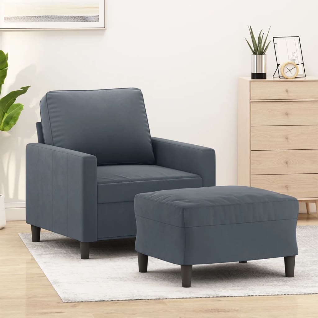 Armchair with Footstool Dark Grey 60 cm Velvet