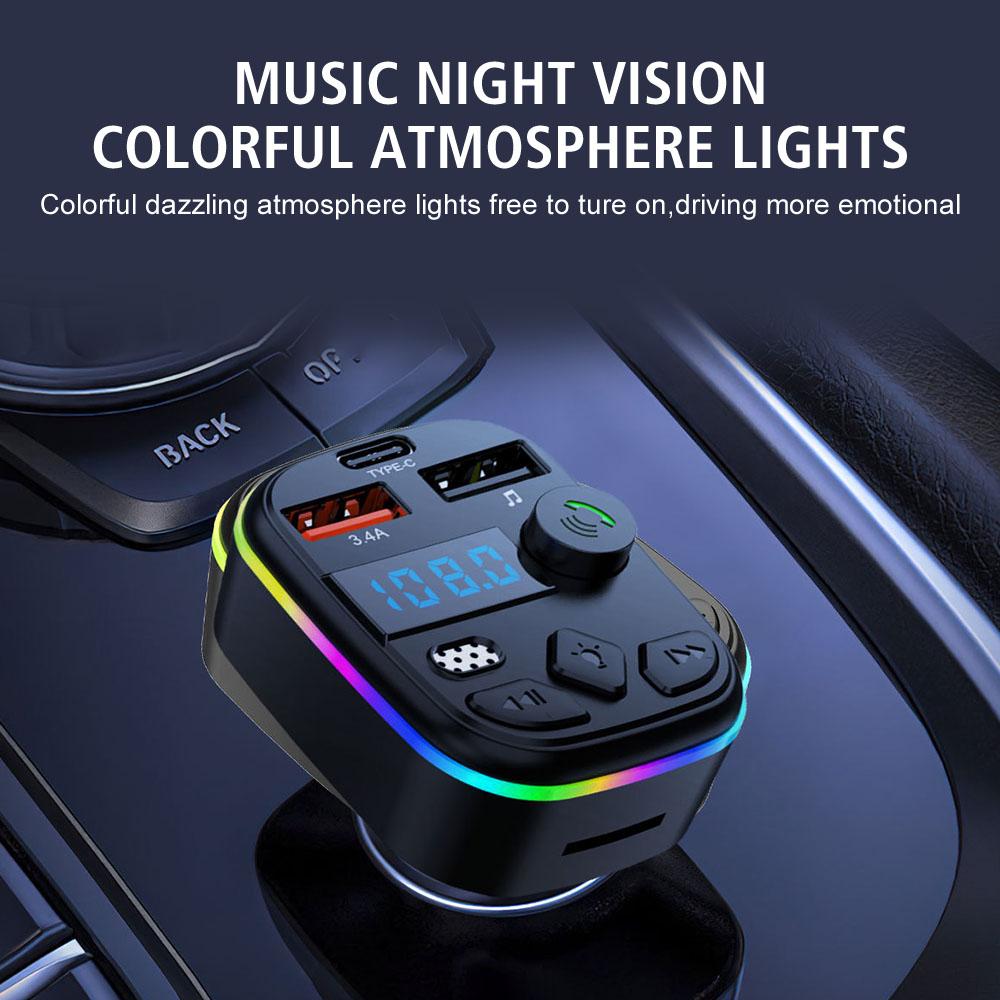 MP3 зарядное устройство 5.0 автомобильный FM-передатчик Bluetooth многофункциональный Type-C беспроводной свет Handsfree PD QC3.0 PD Type-C двойной USB Ambient плеер