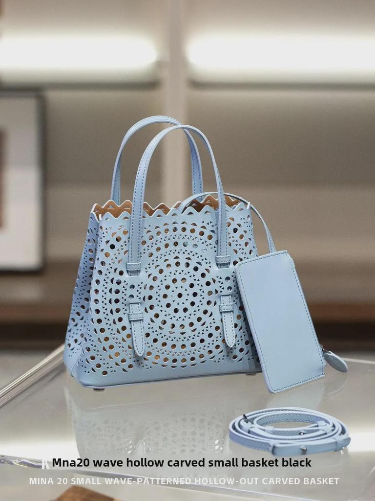 2024 Резная кожаная сумка-тоут: Mina женская сумка-мессенджер из коровьей кожи с одним плечом и полой корзиной