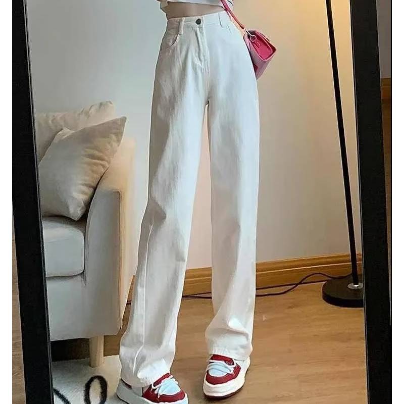 Denim Jeans For Women High Waist Wide Leg Thin Cotton Polyester Fabric For Office Wear