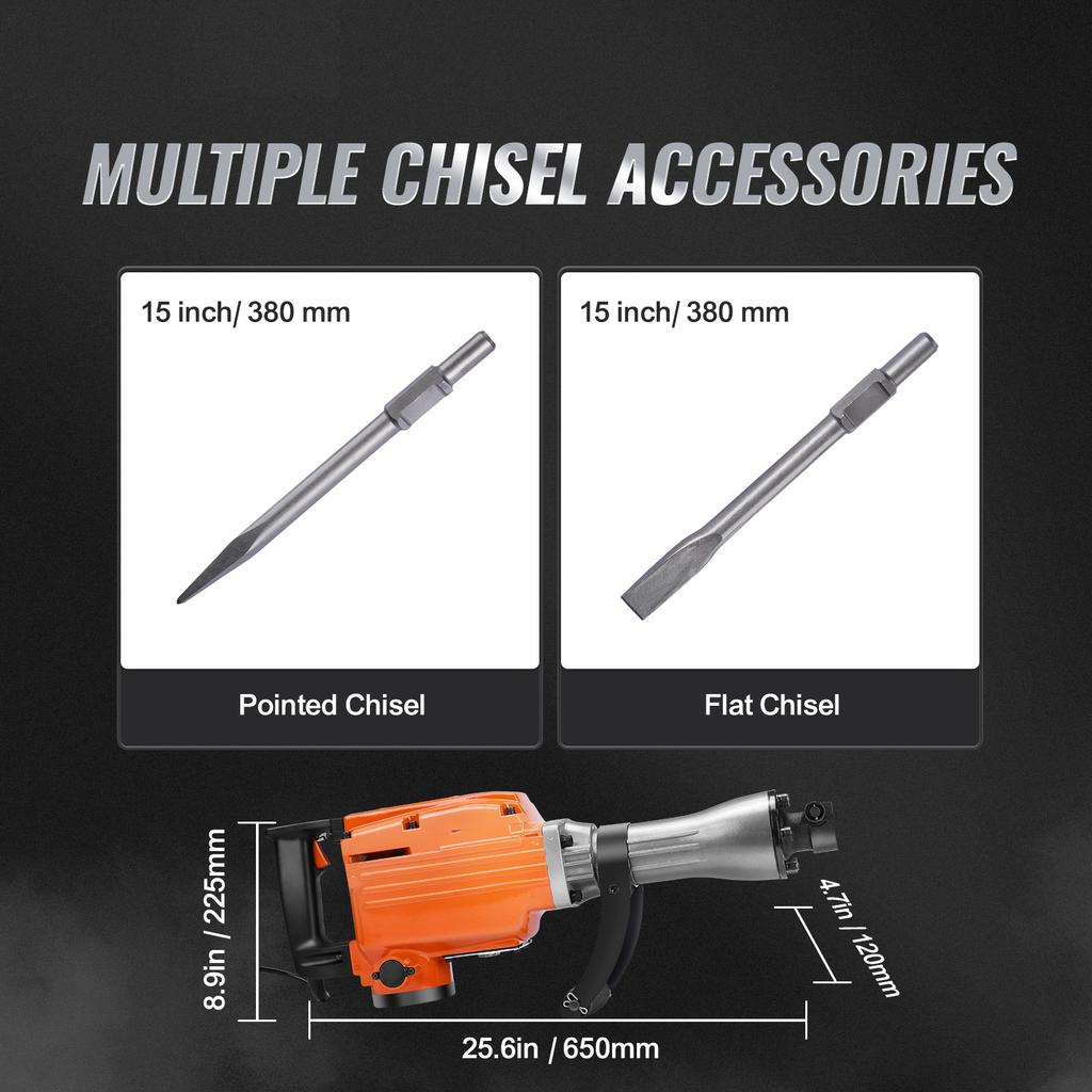 SucceBuy Отбойный молоток 1500 Вт/2200 Вт/3500 Вт Отбойный молоток Бетонолом Сверхмощный Электрический отбойный молоток 2/4 шт. Зубило