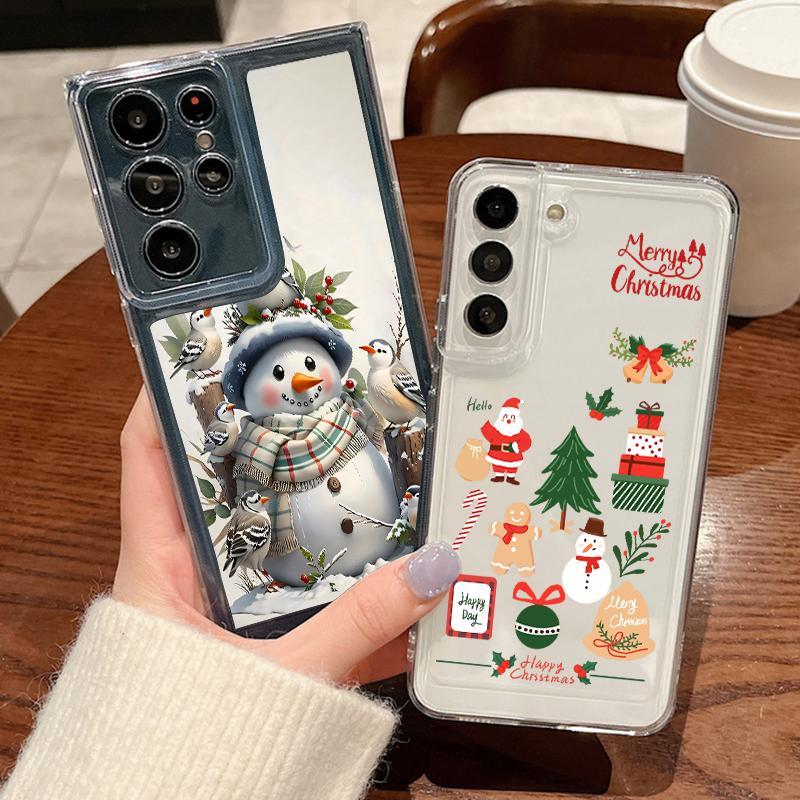Чехол для телефона с рождественским узором лося для Samsung Galaxy S25 S24 S22 Ultra S23 S24 FE A17 A56 A16 A36 A26 A55 A15 A25 A54 5G Противоударный Прозрачный Мягкий Чехол