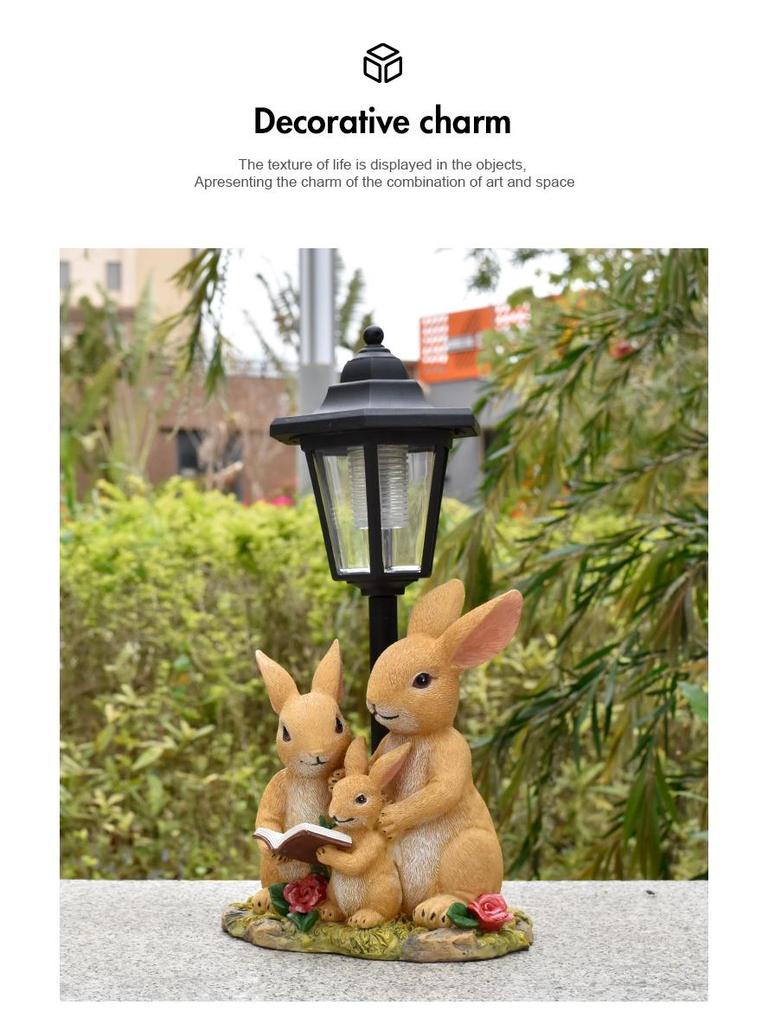 Outdoor Solar Rabbit Family Resin Statue - Courtyard Path Lighting Decoration